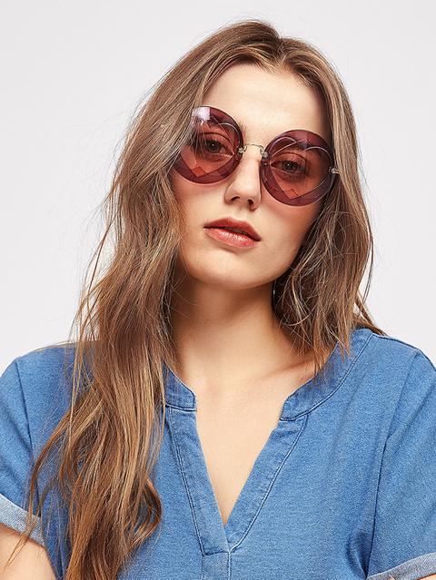Heart Pattern Rimless Round Sunglasses