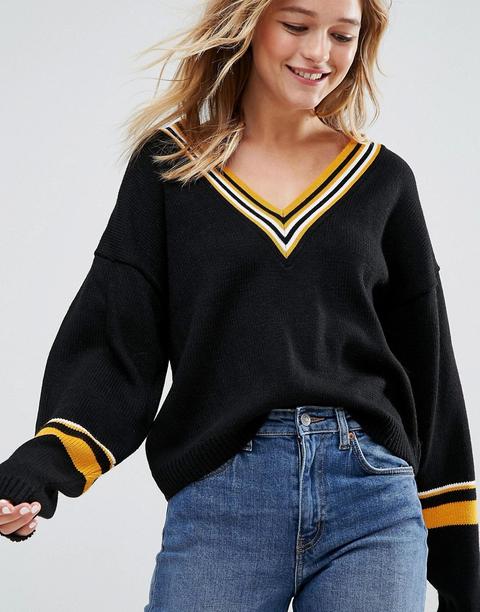 Asos Jumper With V Neck And Tipping