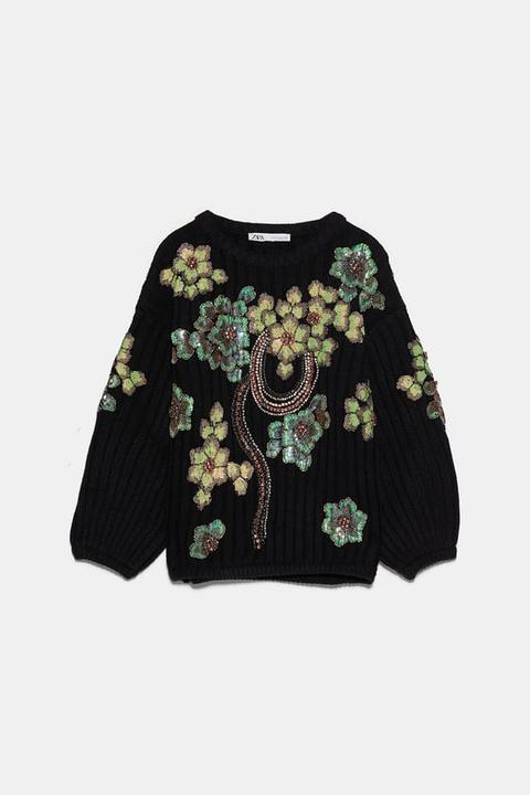 zara sequin flower sweater
