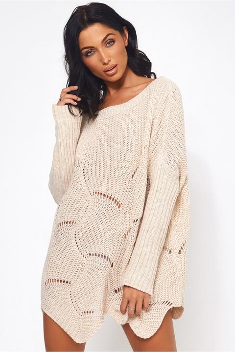 Eloise Beige Ribbed Sleeve Jumper