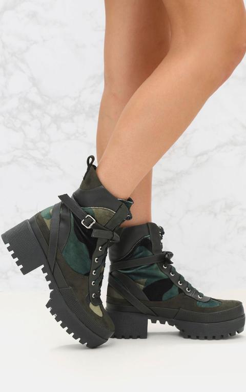 Khaki Camouflage Biker Boots