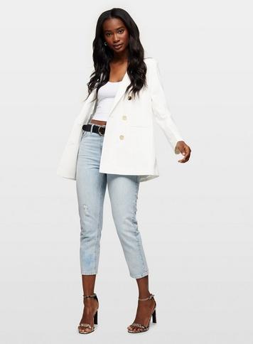 Womens White Military Button Blazer, White