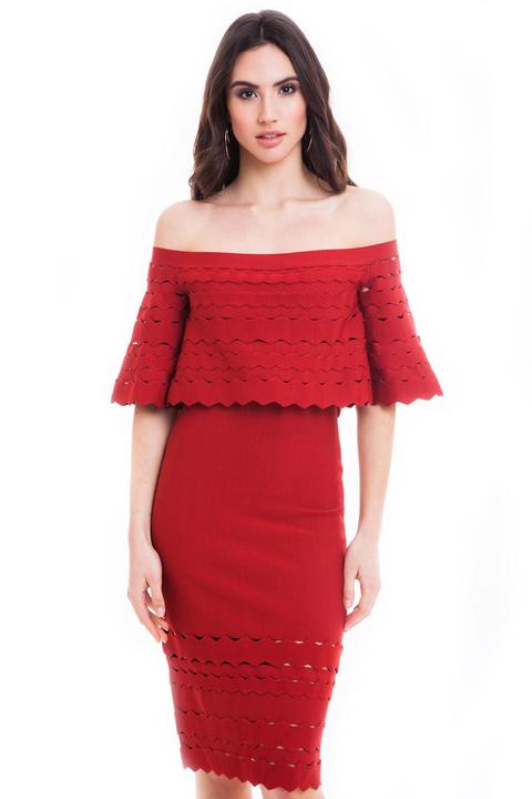Vestido Bandage Escote Volante