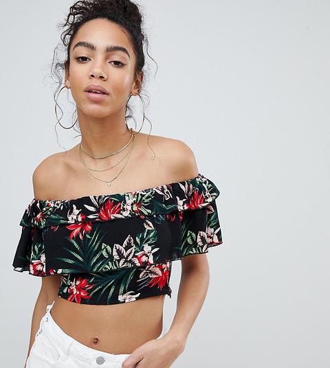 Missguided - Top A Fiori Con Scollo Alla Bardot - Nero