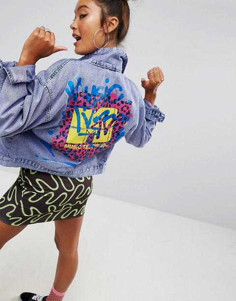 Asos Denim X Mtv Jacket In Purple Acid With Printed Back