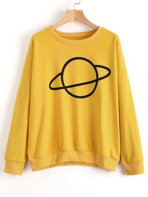 Drop Shoulder Planet Pattern Sudadera