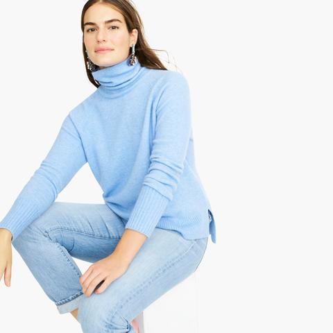 Turtleneck Sweater With Side Slits In Supersoft Yarn