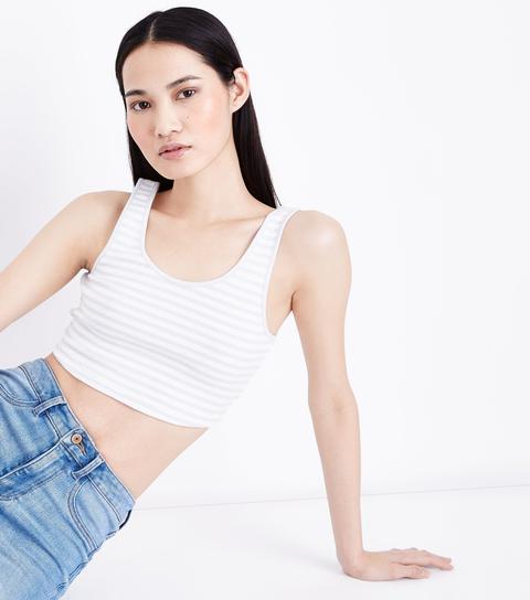 Blue Waffle Stripe Crop Top New Look