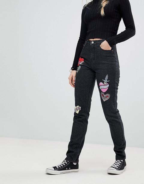 Glamorous - Jeans Dritti Con Toppe Sulla Gamba - Nero