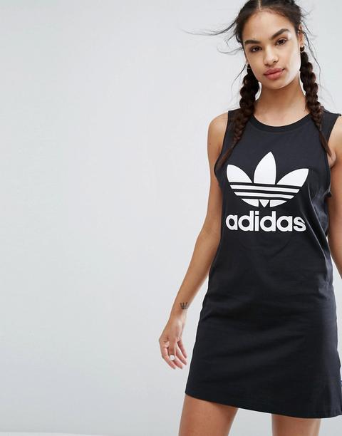 Adidas Originals - Vestito Canotta Nero Con Trifoglio - Nero