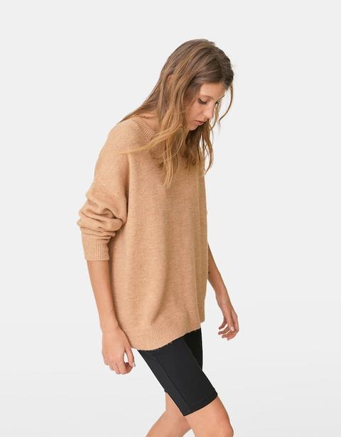 Pullover A Girocollo Infeltrito Beige