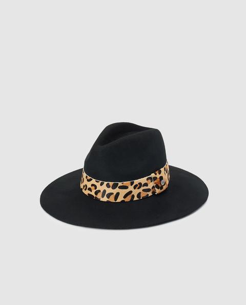 Gloria Ortiz - Sombrero De Mujer Feline De Lana En Negro Con Cinta Animal Print