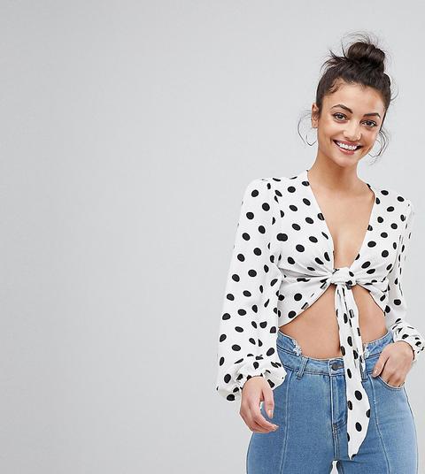 Blusa De Lunares Con Nudo En La Parte Delantera De Missguided Tall