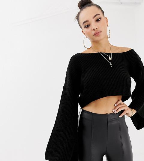 Missguided - Maglione Corto Nero Con Spalle Scoperte E Maniche Svasate - Nero