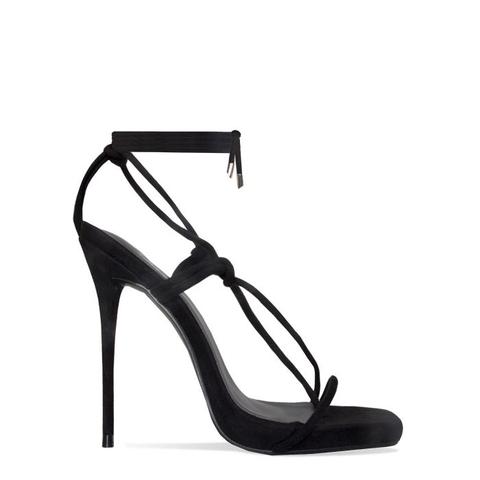 Jaicee Black Suede Lace Up Strappy Heels