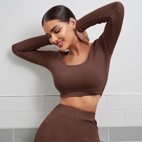 Ribbed Crop Top & High Waisted Wide-leg Trousers Set