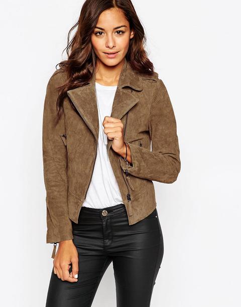 Chaqueta Biker En Ante Desgastado De Asos