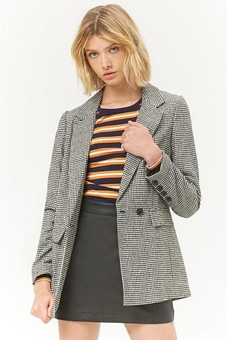 Forever 21 Houndstooth Double-breasted Blazer , Black/white