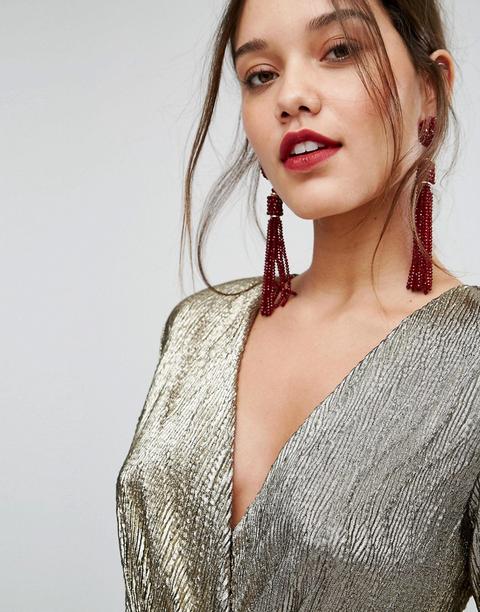 Pendientes De Tendencia Con Borla De Cuentas En Rojo De Aldo