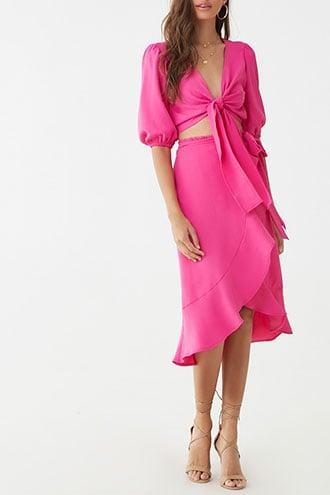 Forever 21 Wrap-front Midi Skirt , Fuchsia