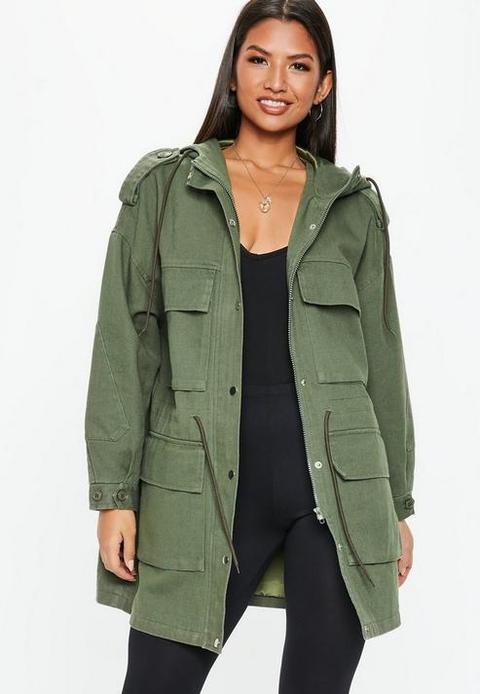 Khaki Oversized Utility Jacket, Khaki