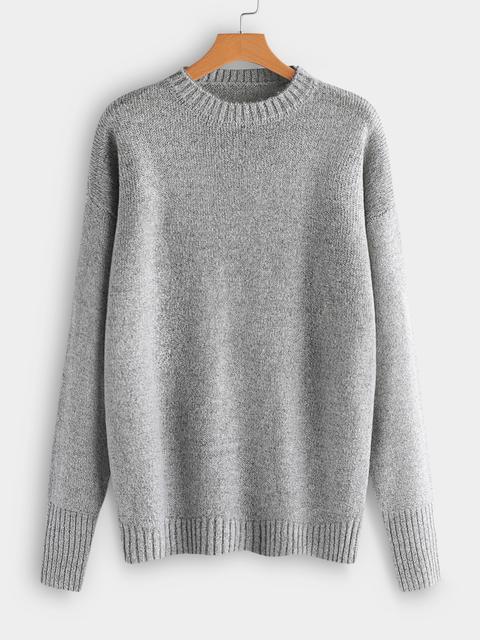 Plus Size Grey Plain Sweater