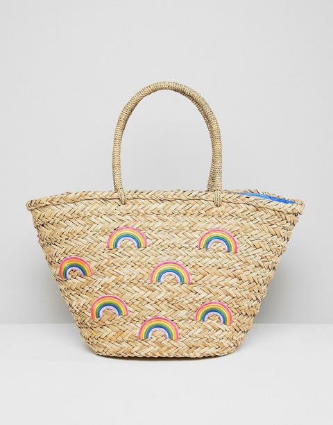 Chateau - Borsa Da Spiaggia Di Paglia Con Arcobaleno - Beige