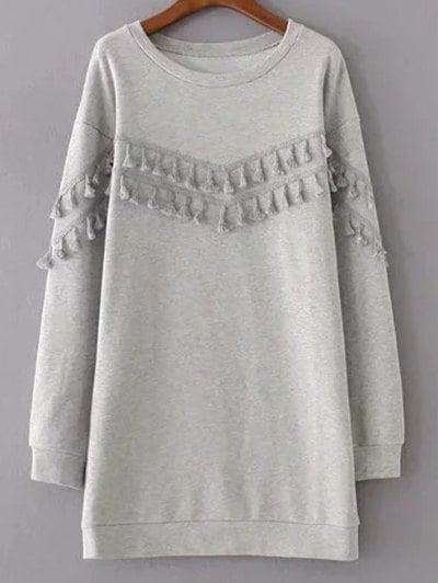 Fringed Grey Sweatshirt Dress