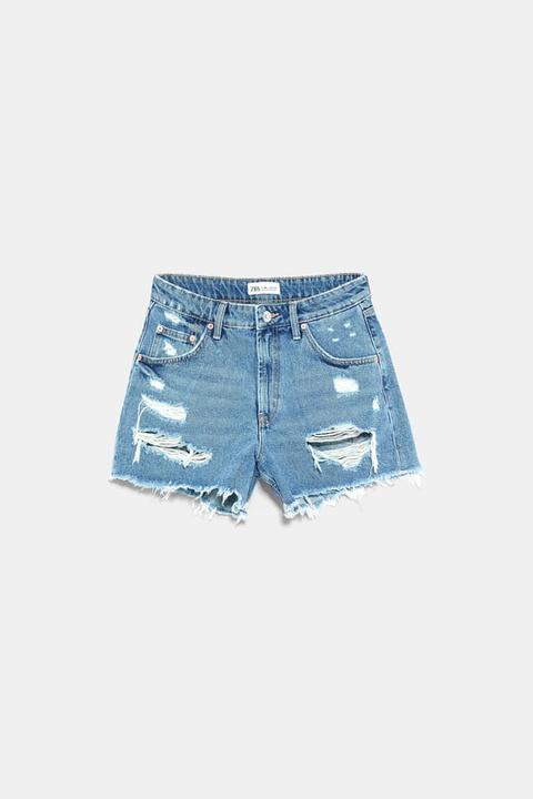 Short En Jean Taille Haute Avec Déchirures