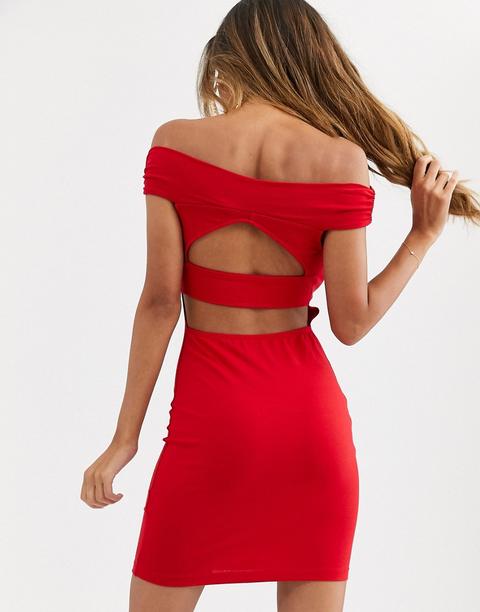 Vestido Corto Bardot Para Salir Con Detalle De Abertura Trasera De Asos Design-rojo