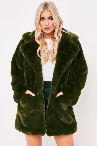 Ariana Khaki Premium Faux Fur Jacket