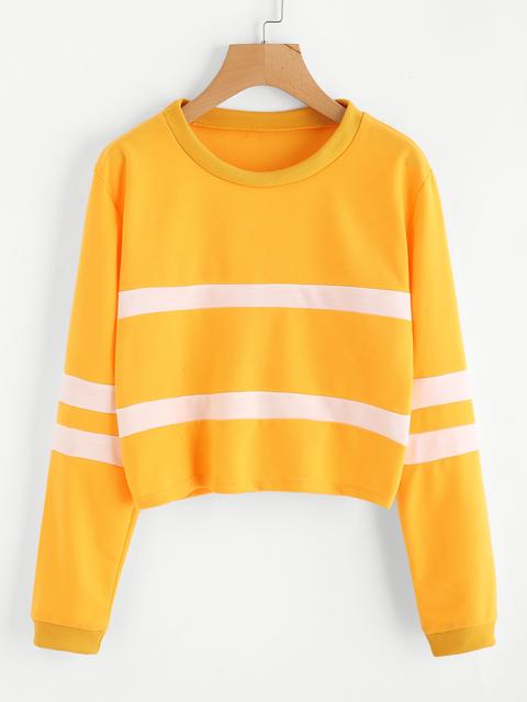 Stripe Panel Crop Pullover