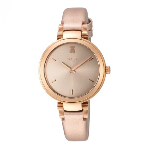 Reloj Julie De Acero Ip Rosado Con Correa De Piel Nude