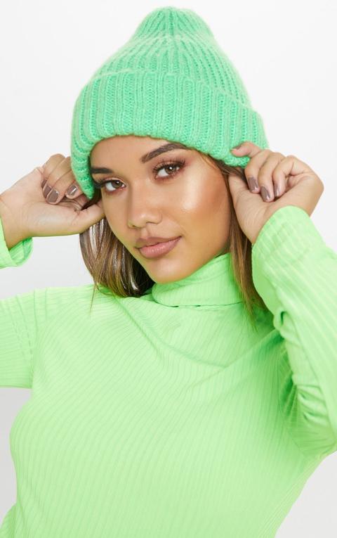 Green Neon Ribbed Beanie