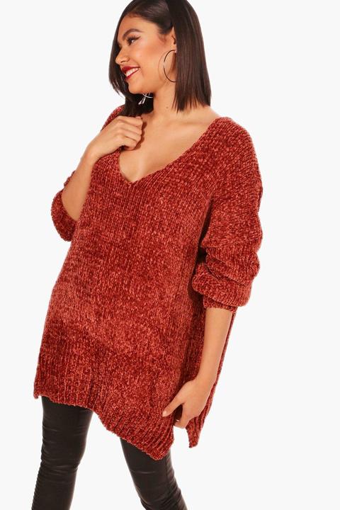 Oversized Slouchy V-neck Chenille Jumper