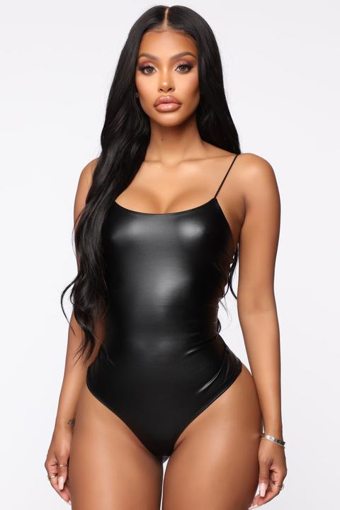 Kiki Pu Leather Bodysuit - Matte Black