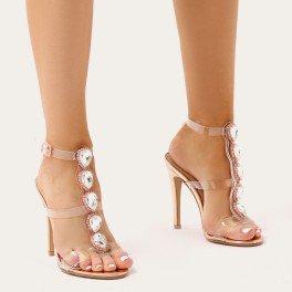 Azalea Jewel Embellished Perspex Heels In Rose Gold