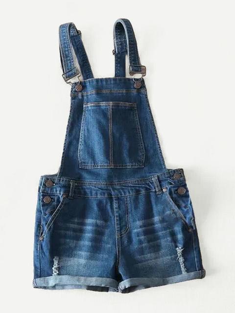 Salopette Di Jeans Strappati Con Risvolto