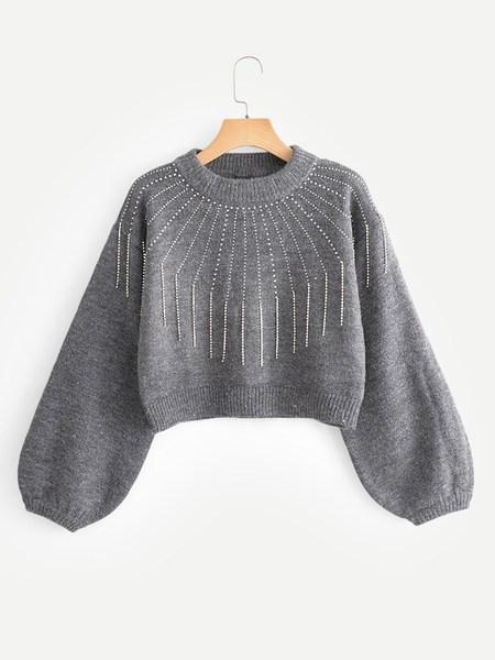 Pullover Con Bordi A Costine Con Strass Frontale