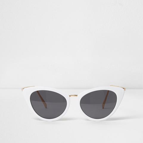 White Cat Eye Smoke Lens Sunglasses