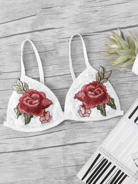 Bralette Di Triangolo Con Ricamo Di Rosa