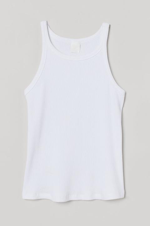 Ribbed Vest Top - White