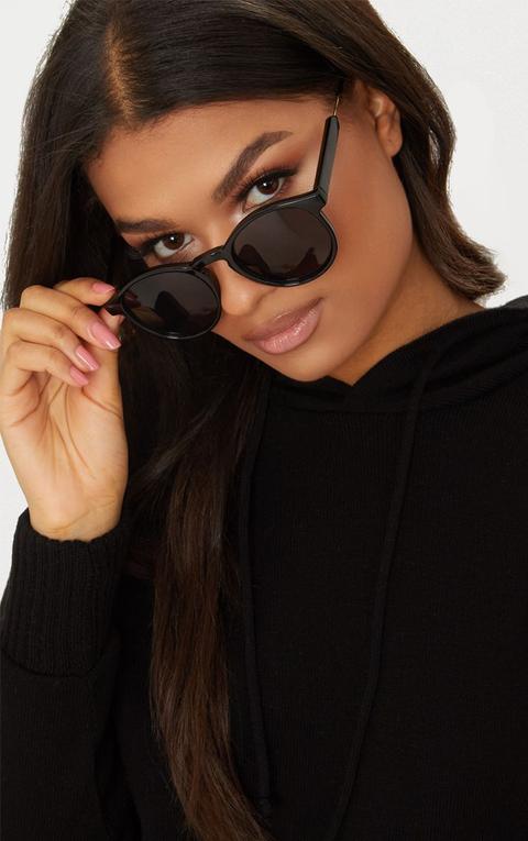 Black Minimal Rounded Lens Sunglasses