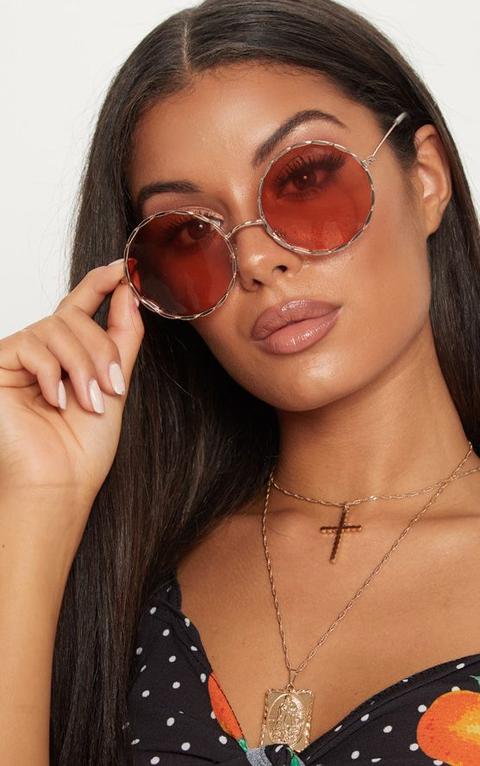 Pink Twisted Frame Round Sunglasses, Pink