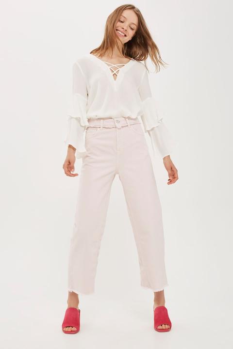 Moto Pink Cropped Wide Leg Jeans