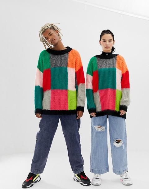 Collusion - Maglione Oversize Soffice Unisex Colour Block - Multicolore
