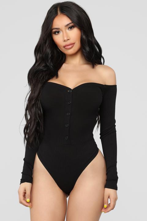 Fool In Love Off Shoulder Bodysuit - Black