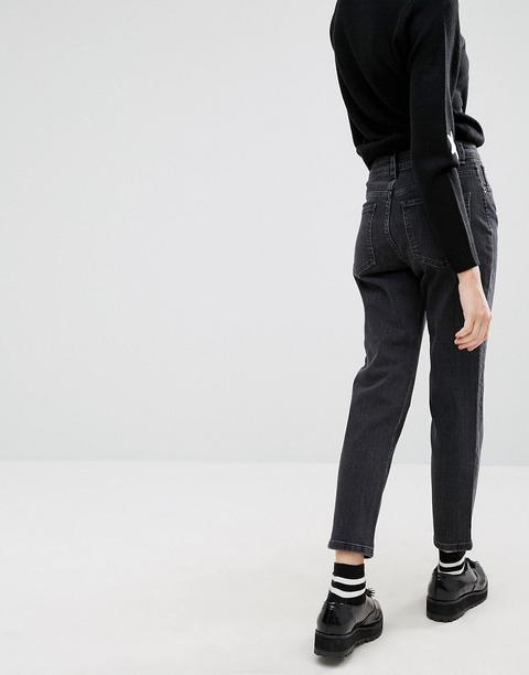 asos design farleigh high waisted slim mom jeans in washed black