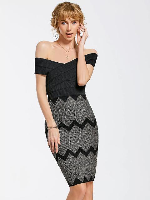 Zig Zag Off Shoulder Bodycon Dress