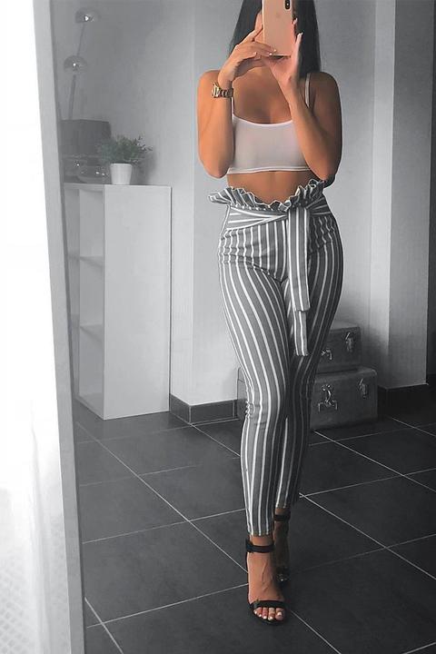 Grey Stripe Paperbag Waist Trousers